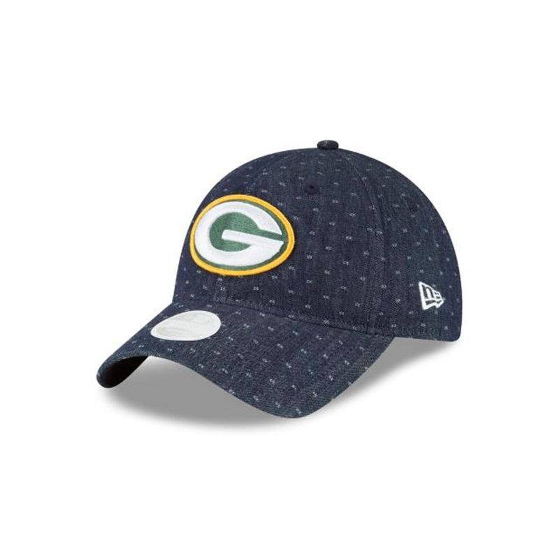 NFL Green Bay Packers Womens Dotted Denim 9Twenty Adjustable (QGH3972) - Blue New Era Caps